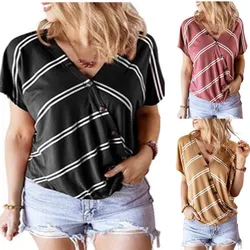 harajuku tshirt women tops 90s plus size t shirt woman korean christmas vintage 2019 casual button regular striped v-neck harajuku tshirt women tops 90s plus size t shirt woman korean christmas vintage 2019 casual button regular striped v-neck