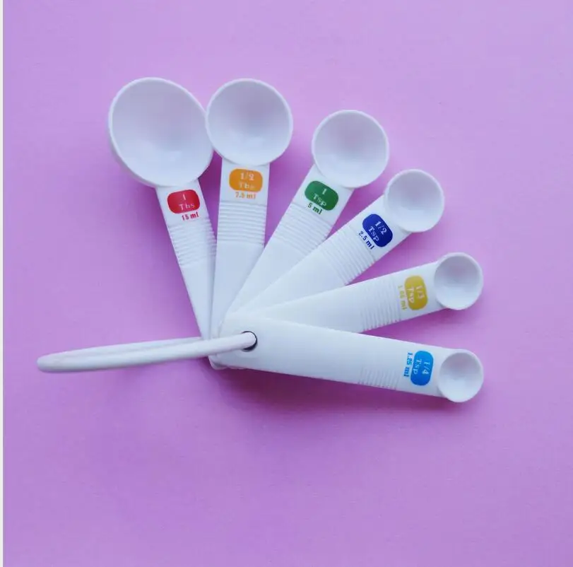 by dhl 100set practical 6pcs/set White Measuring Spoon Tea Scoop