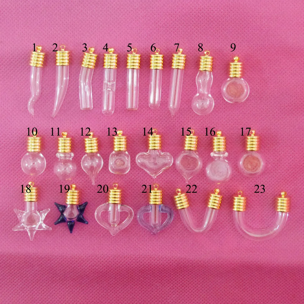 

20set tiny 6mm opening rice vial clear glass bottle wishing vial & gold screw cap & rubber for diy necklace charms--style option