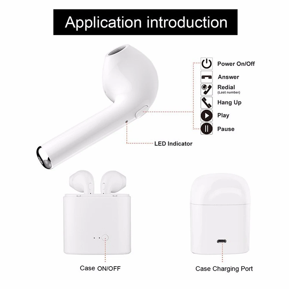 Hot i7 TWS Twins Wireless Earphone Mini Bluetooth V4.2 Earbuds Stereo Headset For Iphone X 8 8 PLUS 7 plus 7 6s 6 plus Galaxy S8 (1)