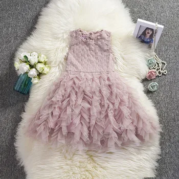 

Sleeveless Girls Weeding Dress Fashion Girls Pom Lace Dresses Summer Princess Elegant Party Dress Vestidos 2-6 Years D0913