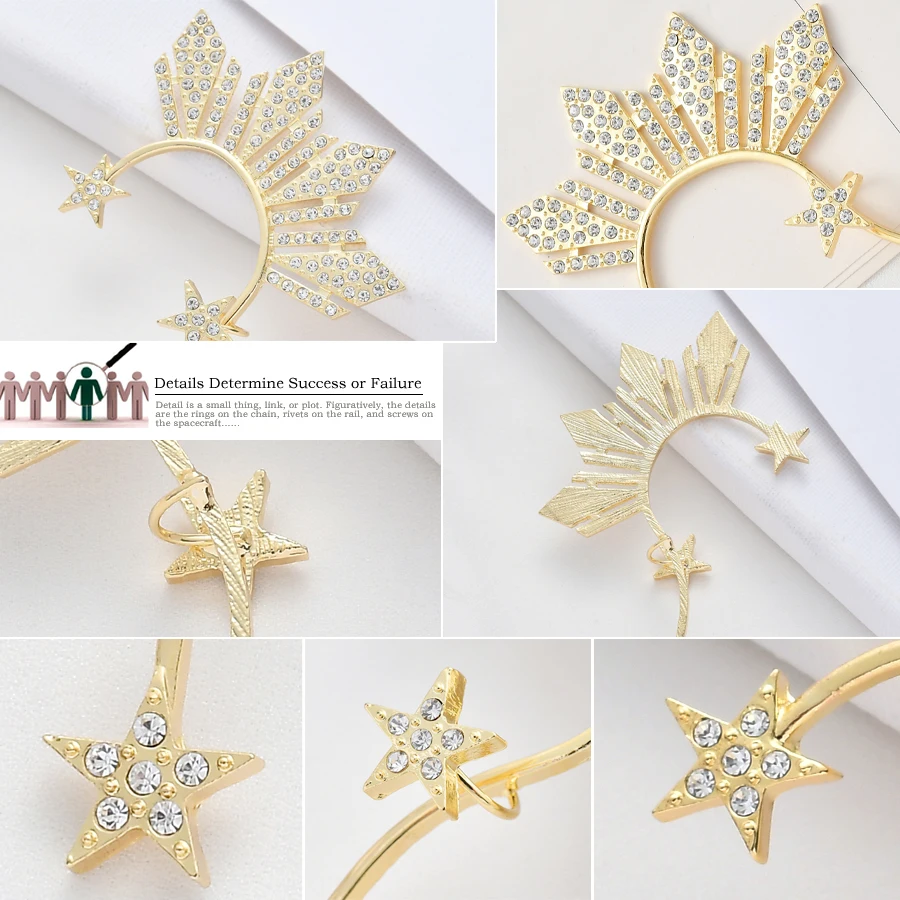 Lovely Golden Star Ear Clip on Earrings for Women Accessories Crystal Rhinestone Stars Big Ear Cuff Earring Fashion Jewelry Gift ear clip earrings clip earrings ear clip ear accessories
