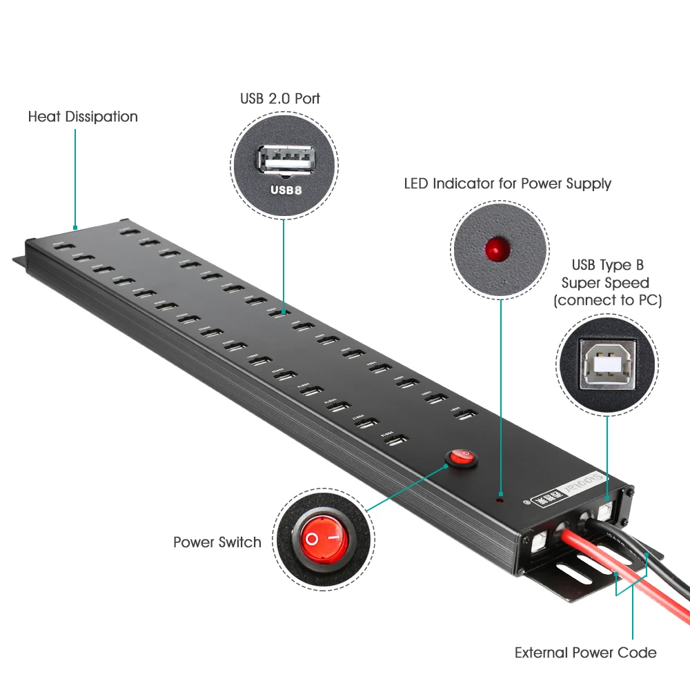 Sipolar промышленный концентратор USB 2,0 с 30 портами, высокоскоростной usb por концентратор для смартфонов и планшетов, a-812 для зарядки и синхронизации данных