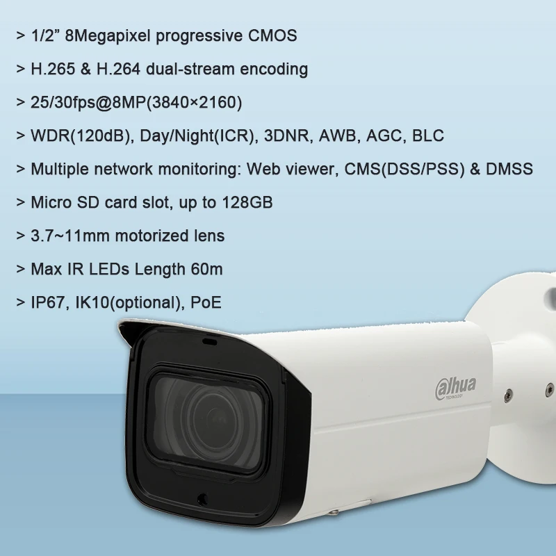 Оригинальный Dahua IPC HFW2831T ZS 8MP WDR IR купольная сетевая камера с максимальным ИК