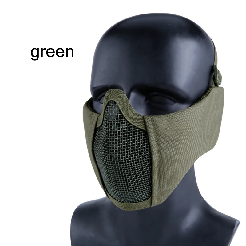 Тактическая камуфляжная полумаска для лица Металлическая стальная защитная сетка маска для охоты защитная маска для страйкбола маска для защиты ушей - Цвет: green