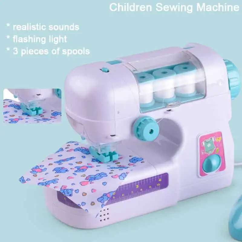 

Sewing Machine Electric Household Electrical Appliances Mini Doll Cloth Sewing Machine Children Pretend Play Toys with 3 spools