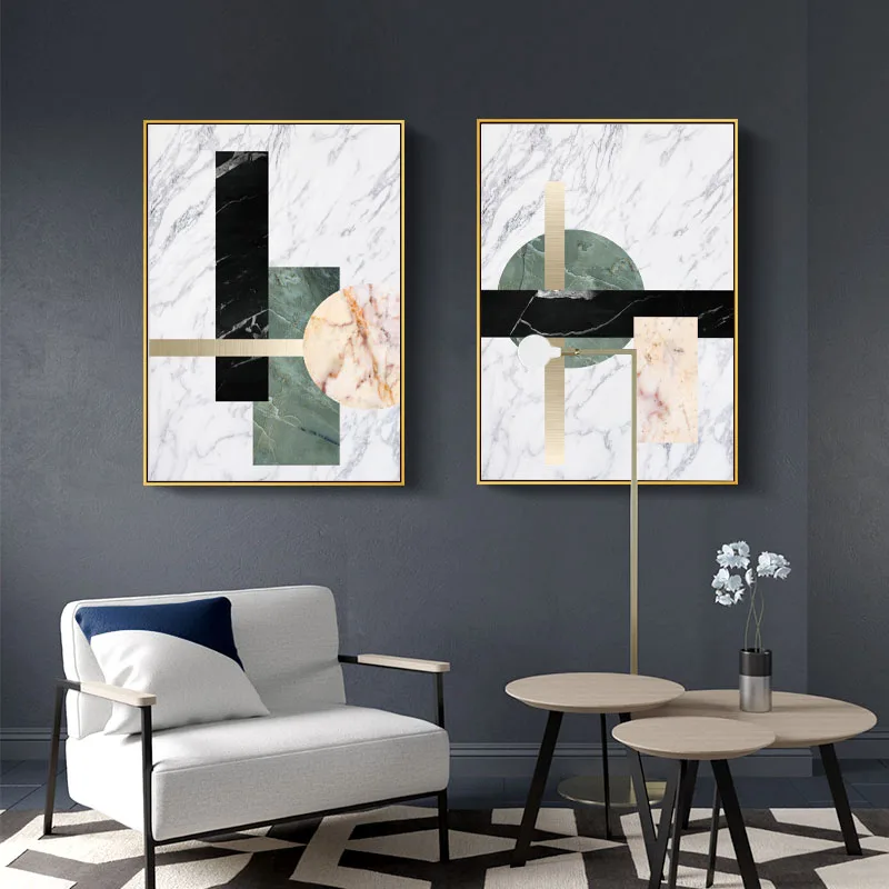 

Modern Abstract Marble Effect Canvas Painting Geometry rectangle Posters and Print Living Room Wall Art Home Decor Picture