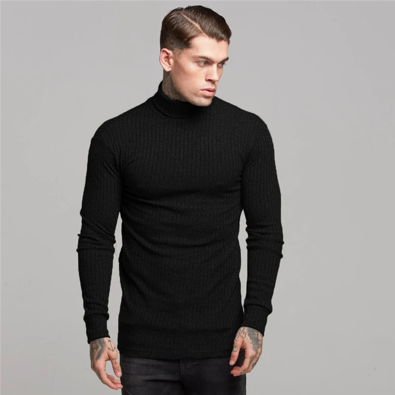 Men Casual Turtleneck Curved Hem Slim Fit Long Sleeve Crop Top Pullover Sweatshirt