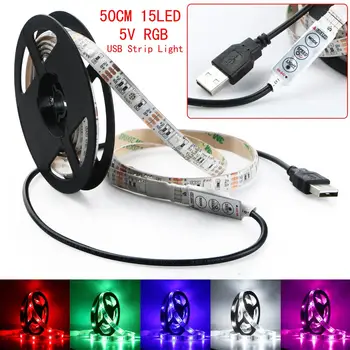 

New Fashion RGB 50cm 15LED SMD5050 Waterproof flexible LED Strip Light 5V Bias Lamp for HDTV USB Power Home TV Backlight