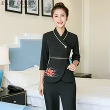 Женский костюм-двойка с длинным рукавом, тонкая туника, топы и прямые штаны, женская одежда AA3379 F