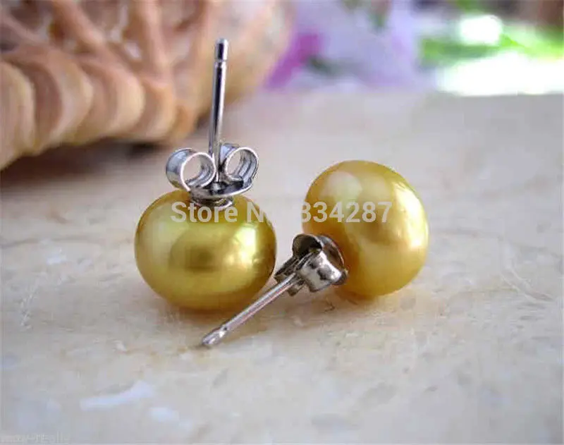 

Fashion Lady's 7-8mm Yellow Freshwater Pearl Silver Stud Earring Eardrop