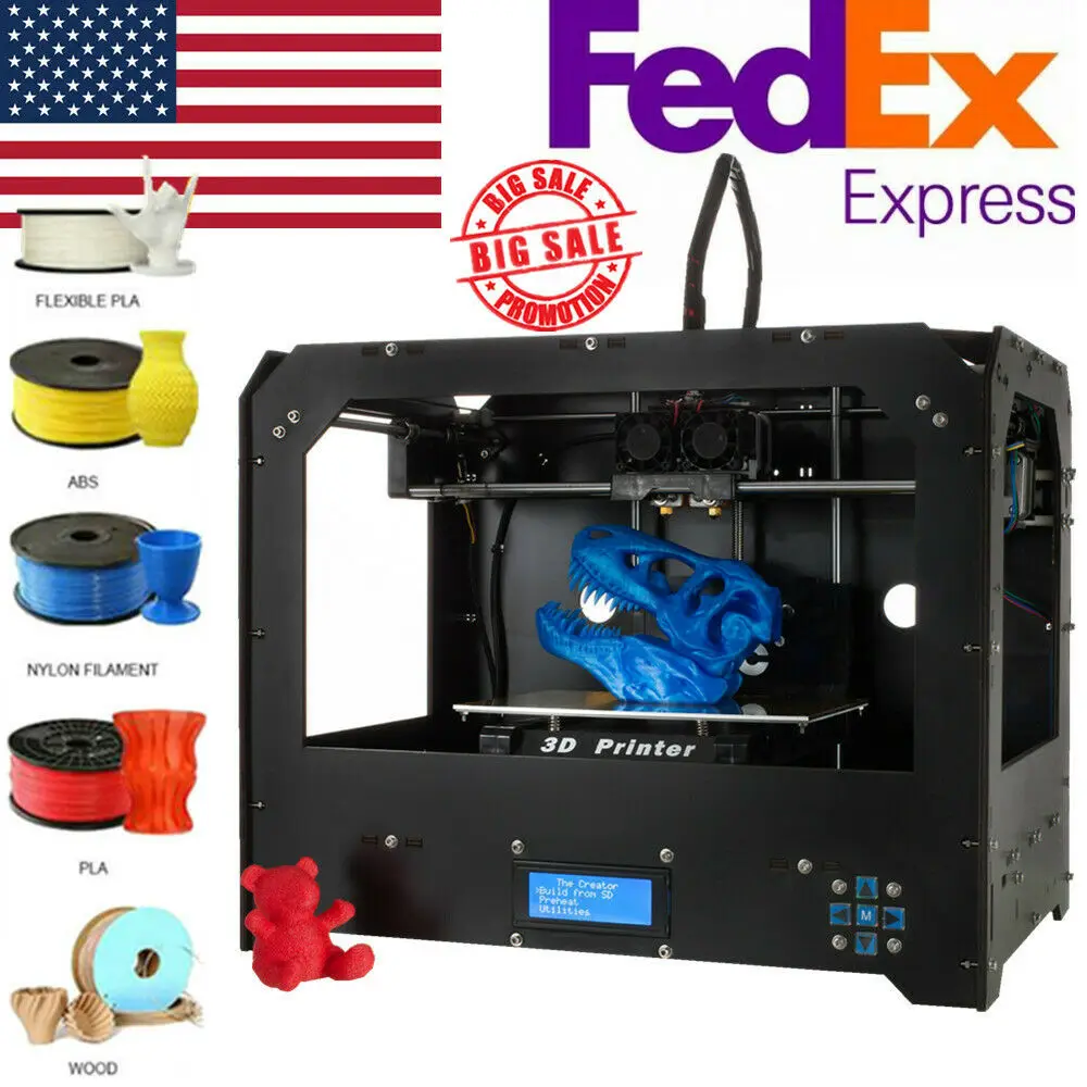 2018 Dual Extruders FDM 3D printer with 2 Nozzle Based on MakerBot