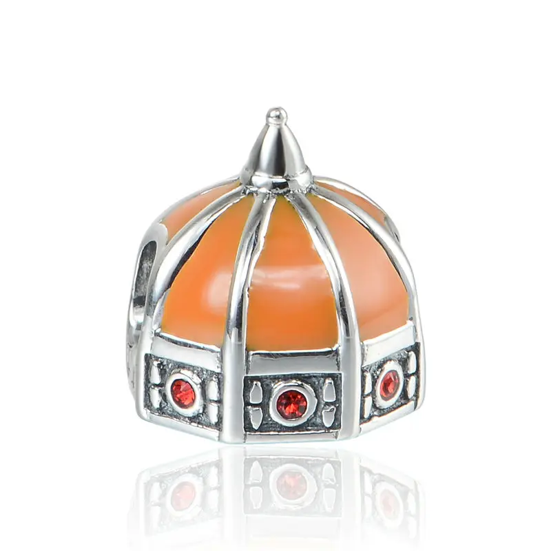 

Pandulaso Florence Cathedral Orange Enamel Red Stone Beads Fit Charms Silver 925 Original Bracelets Women DIY Jewelry