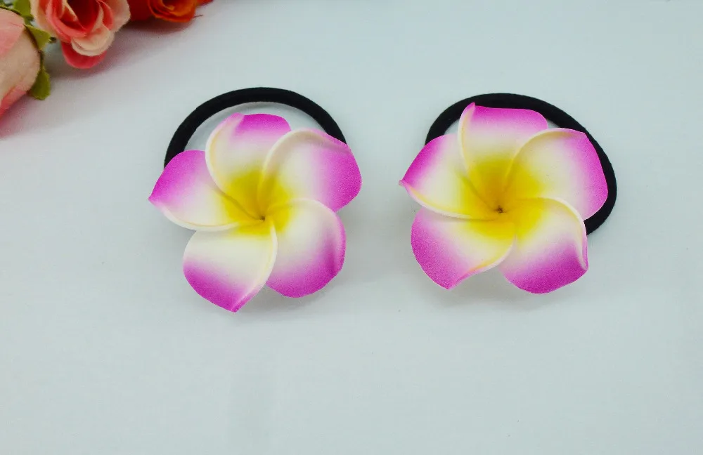 

20 New rose red color Foam Hawaiian Plumeria flower Frangipani Flower bridal hair bands elastic bands 4.5cm