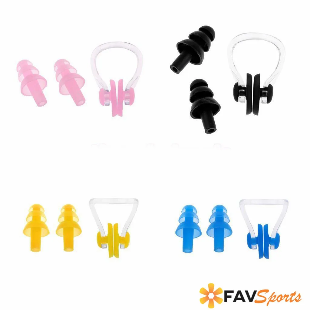 FAVSPORTS 3Pcs Nose/Ear Clips Waterproof Soft Silicone Swimming Ear Plugs Noise Clip Set Water Sports Swimming Pool Accessories