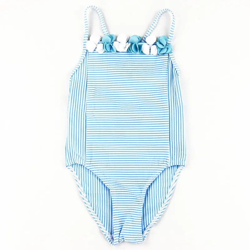 

2017 new model Bathing baby girl swimsuit one piece style fit 2-11Y with blue stripe pattern swimsuits swimwear swimming sw0721