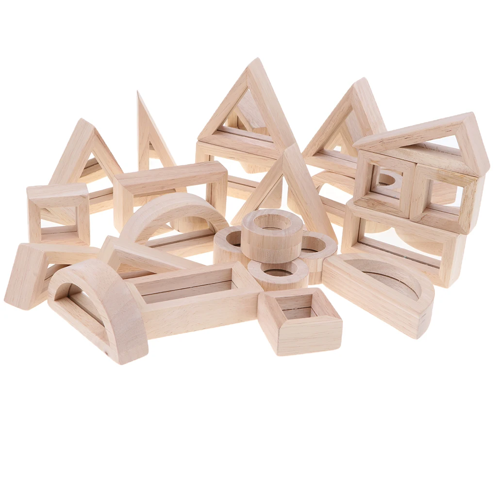 Baby Toddler Montessori Toys Mirror Buliding Blocks Wooden Educational Toy