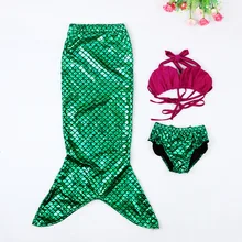 Комплект из 3 предметов, бюстгальтер+ штаны+ задний бампер, одежда с бантом русалки, голубое море рождественское бикини, детский купальник для девочек, детский купальник для малышей