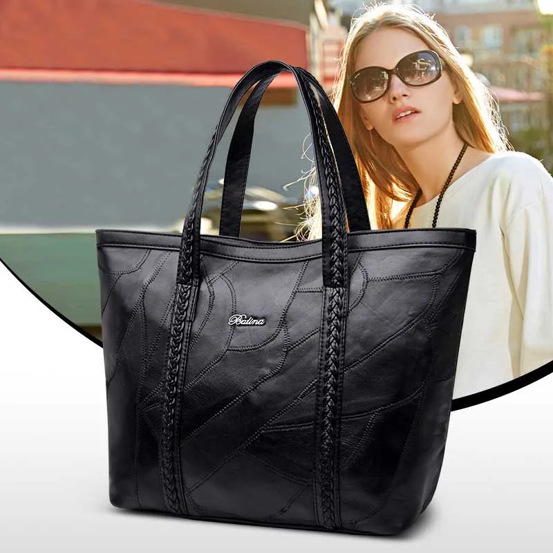 

Genuine Leather Black Big Bag for Women Sac a Main Femme De Marque Luxe Cuir 2019 Shoulder Torebki Damskie Designer Bags Handbag
