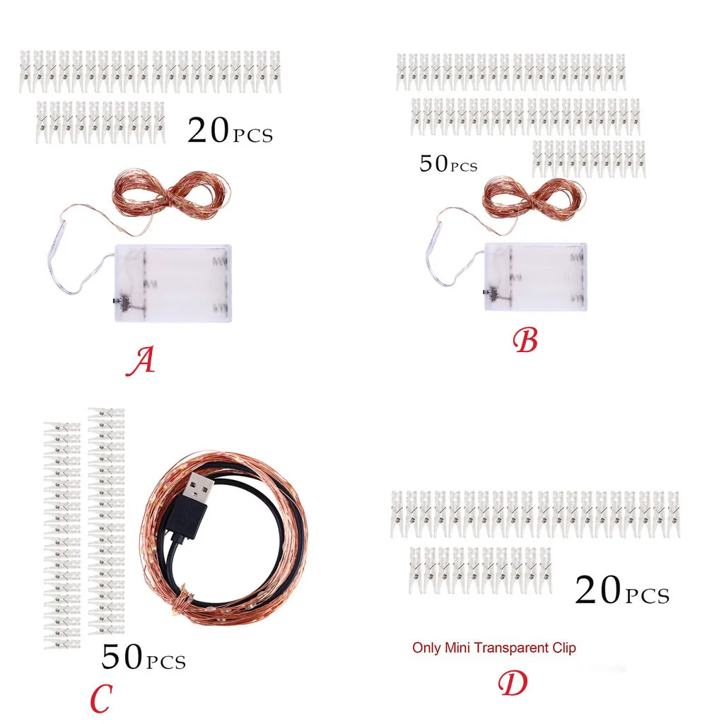 Фото клип светодиодный шнур с зажимами для настенная рамка для картин вечерние Свадебный декор 2/5/10M Медь провод фото зажим световая гирлянда 722