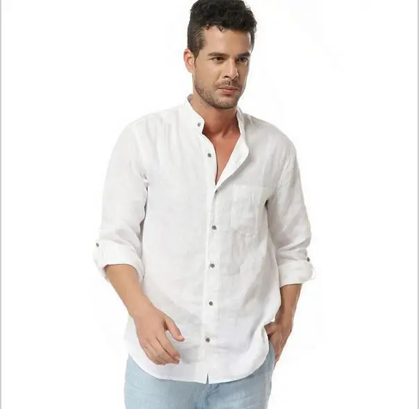 Buy New Arrival Men's High Quality White 100 Linen Three Quarter Shirts Men