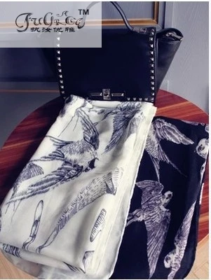 

New Europe and the United States sunscreen warm scarves, swallows bird large long section cotton and linen shawl mantillas