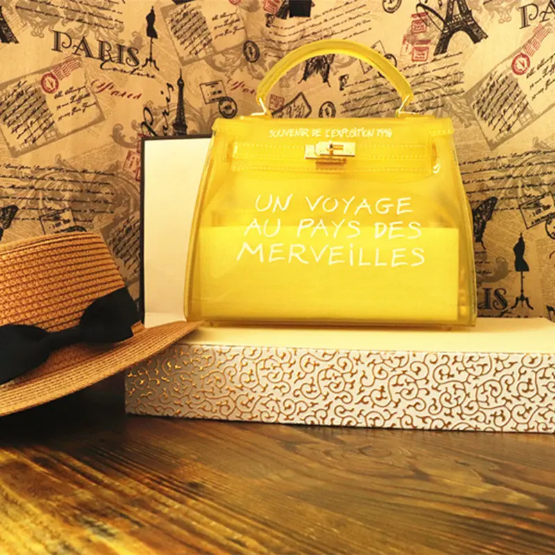 Amberler Прозрачная ПВХ женская сумка с буквами модная женская Желейная сумка на плечо кошелек карамельного цвета сумки через плечо - Цвет: Large Yellow