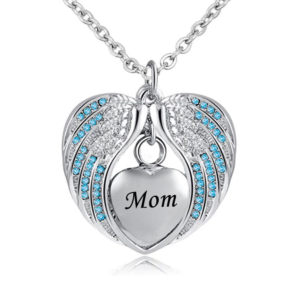 Cremation Jewelry with Angel Wing Urn Necklace for Ashes Birthstone
