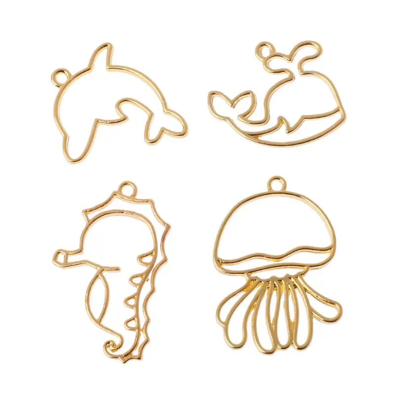 

4Pcs Marine Animal Shark UV Frame Pendant Open Bezel Setting For UV Resin Jewelry