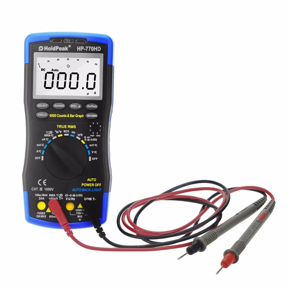 HoldPeak HP-770HD Digital Multimeter Autorange True RMS AC/DC Voltage Frequency Capacitance Resistance Tester HFE Multimeter