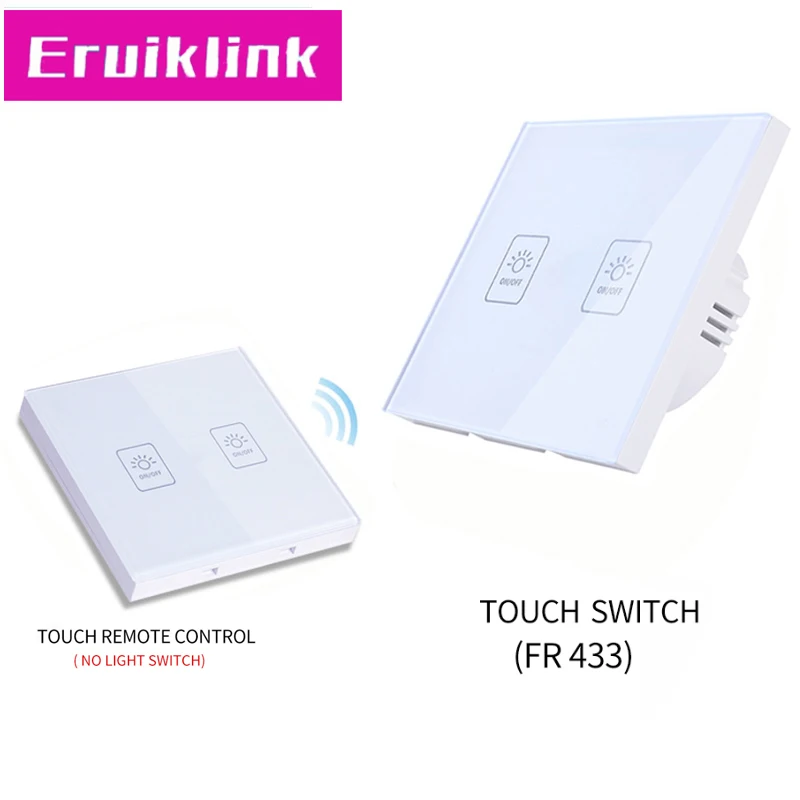 

EU/UK Standard 1/2/3 gang 1 way Wall Switch,White Glass Panel Lamp Switch For RF433 Smart home Remote Control Touch Light Switch