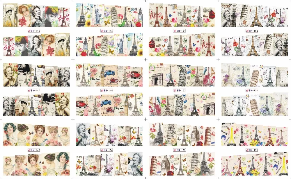 

On sale !! 1Lot=50sheets 12 in one sheet New Style Nail Art Water Sticker The Renaissance in 2016 for BN145-156