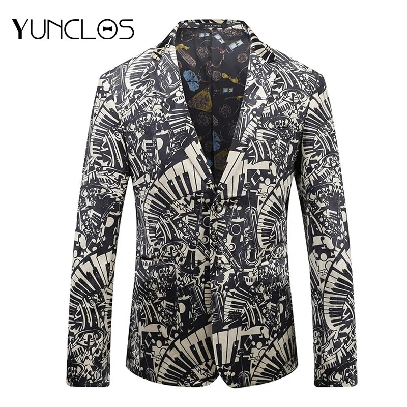 

YUNCLOS 2019 Slim Fit Men Suit Jacket Single Button Printed Jacket Masculino Party Perform Dress Latest Design Blazers