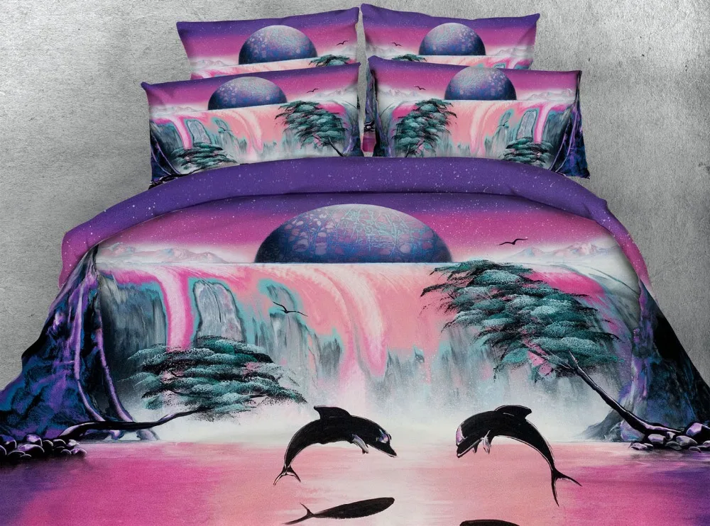 *girls pink and purple doona covers 4pcs single double size bed linen