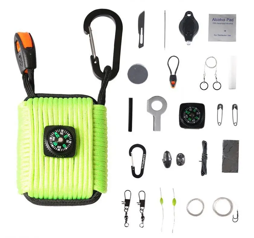 

Portable Multifunctional First Aid Kit Keychain Paracord Survival Carabiner Fishing Kit Outdoor Mountaineering Survival Tool