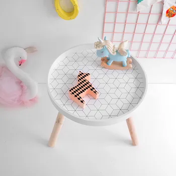 

Nordic Style Kids Room Play Desk Modern Round Wooden Storage Side Table Nursery Home Kids Furniture Accessories 40x35cm