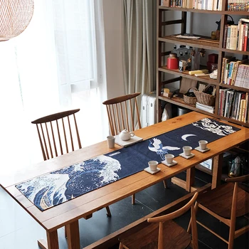

Chinese Style Cotton Cloth Teaware Mat Hand Painted Sea View Pattern Table Runner TV Cover Cushion Home Dinner Desk Decorations
