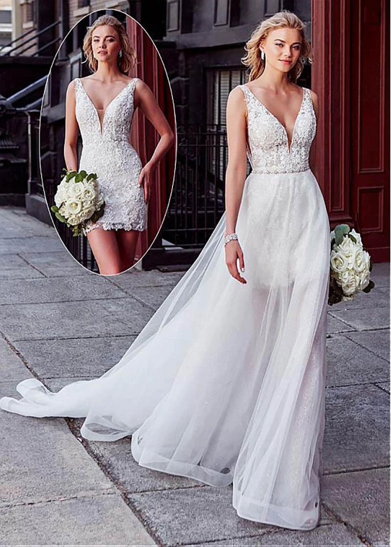 Smileven suknia ślubna 2 sztuk odpinany pociąg panny młodej sukienki Sexy  krótka koszula suknie ślubne dla panny młodej 2019 wykonane na zamówienie|Suknie  ślubne| - AliExpress