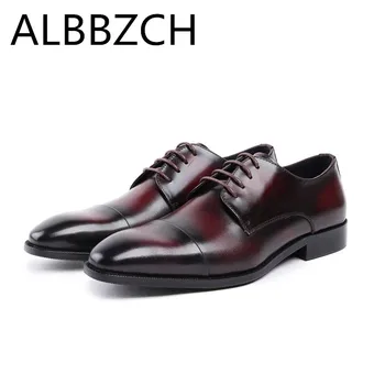 

New derby men shoes genuine leather wedding dress shoes men's fashion packwork high grade business office work career man shoes