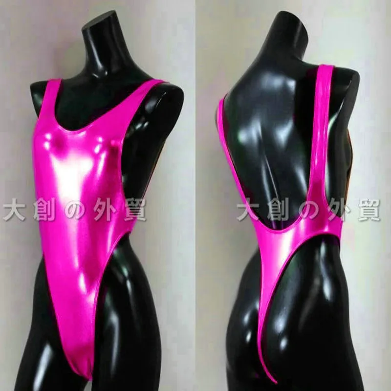 Hot Sexy Faux Leather Shiny Thong Bodysuit High Cut Body Women Erotic