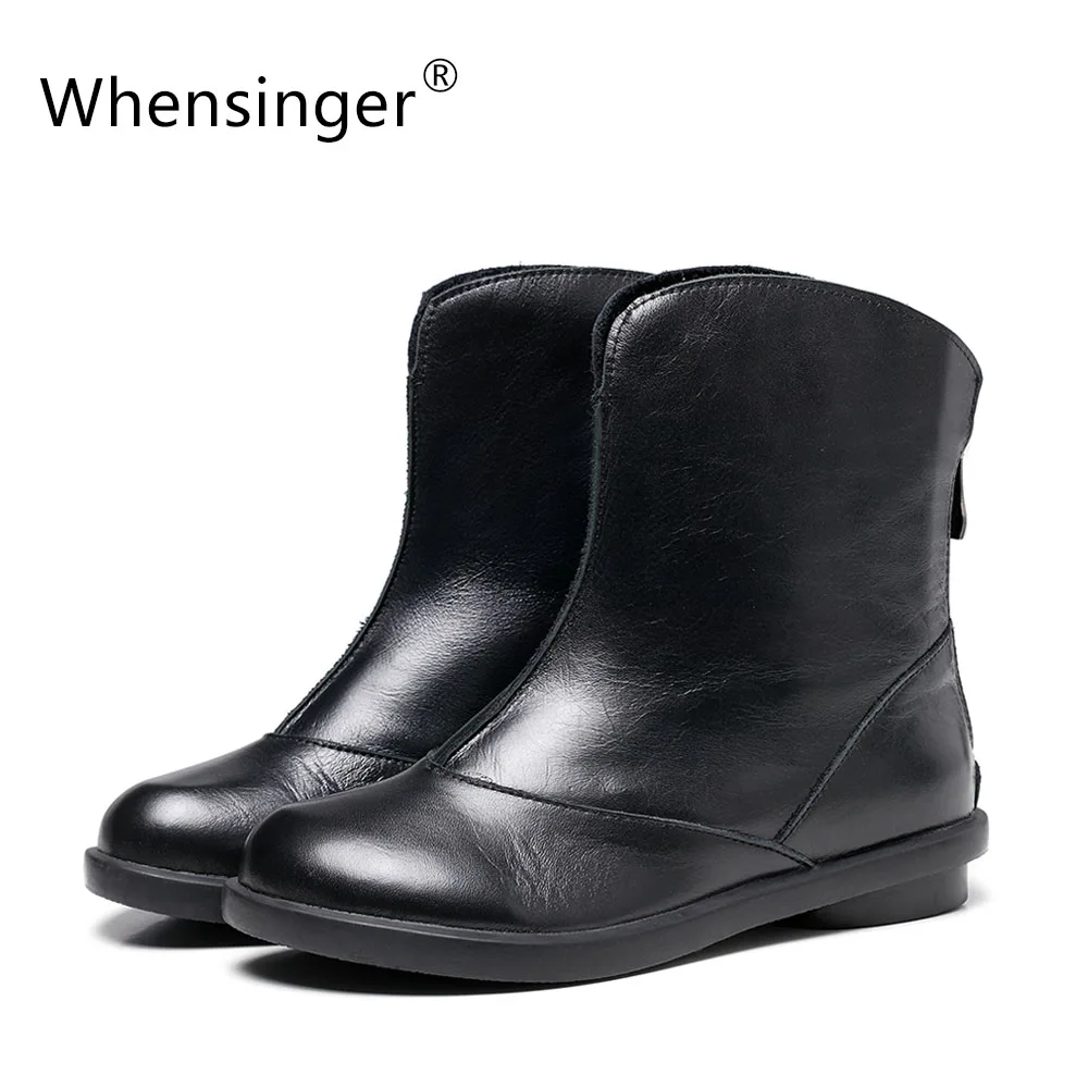 Whensinger - 2017 Women Boots Autumn Winter Female Full Grain Leather Ankle Handmade Elegant Fashion Round Toe 829-1 Whensinger - 2017 Women Boots Autumn Winter Female Full Grain Leather Ankle Handmade Elegant Fashion Round Toe 829-1