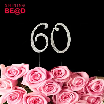 

10pcs/lot+60 Cake Topper for 60th Birthday or Anniversary Silver Party