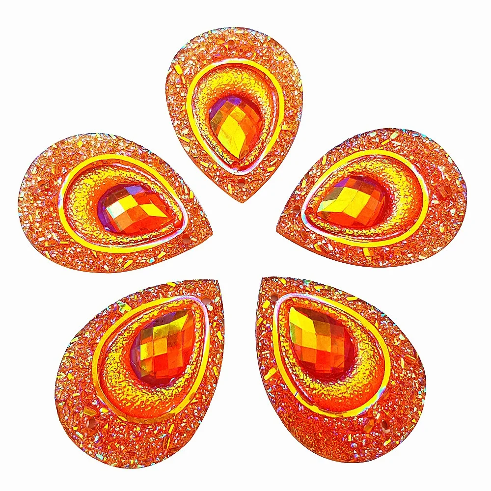 

RESIN Buttons Drop Orange AB 18x25mm Diy Crystal Stones Wedding Dress Decorations Sew on For Crafts Rhinestones Sewing Costumes