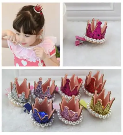 New Cute Crown Pearl Crystal Hair Clip Little Girls Birthday Party Gifts Hairpin For Princess Kids Headband Hair Accessories