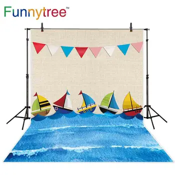 

Funnytree photophone photography blue sea sailboat Wave adventure kids photo background wallpaper photocall photobooth backdrop