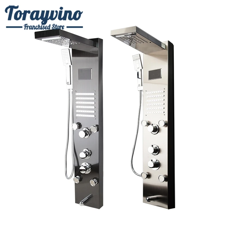 Torayvino LED Bath Shower Faucet Temperature Digital Display Panel Body Massage System Jets Towel Column | Обустройство дома