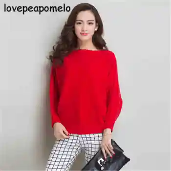 

Big Size Women's Sweater Casual Spring And Winter Knitted-Sweater Batwing Sleeve Tops Large Size Slash Neck Loose Pullover J416