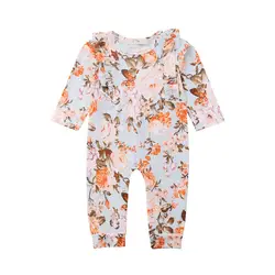 Boho Комбинезон для маленьких мальчиков и девочек цветочные длинным рукавом один штук осень 2018 цветок Свободные Тонкий Дети Детская одежда