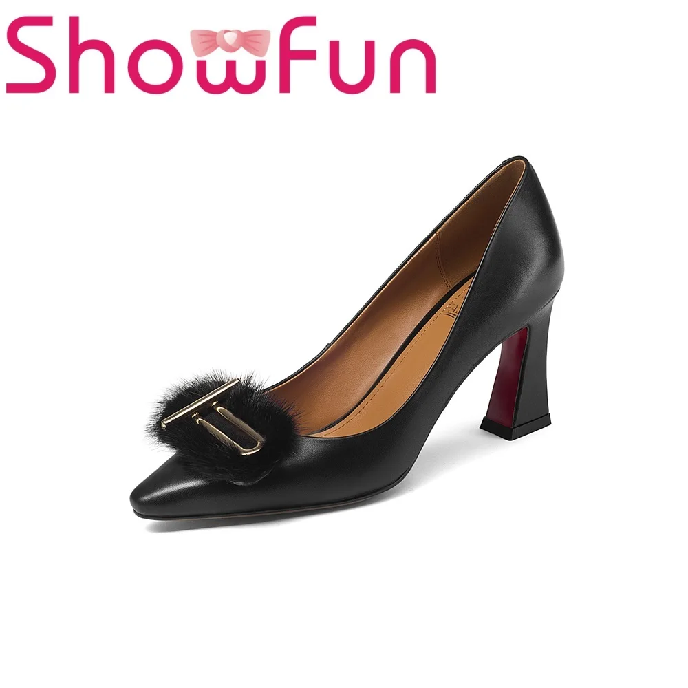 Showfun натуральная кожа женская обувь Праздничная Мода с острым носком без