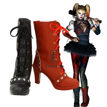 

Batman Arkham Knight Harley Quinn Cosplay Party Shoes Women Black and Red Short Fancy Boots Custom Made